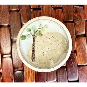 Vintage Japanese Studio Pottery Kobachi Dish Tree Motif, Hand-Painted Signed